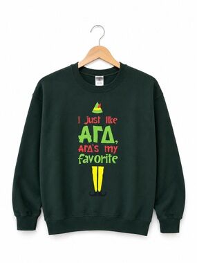 Gildan Alpha Gamma Delta Christmas Elf Graphic Sweatshirt Medium Green Sorority